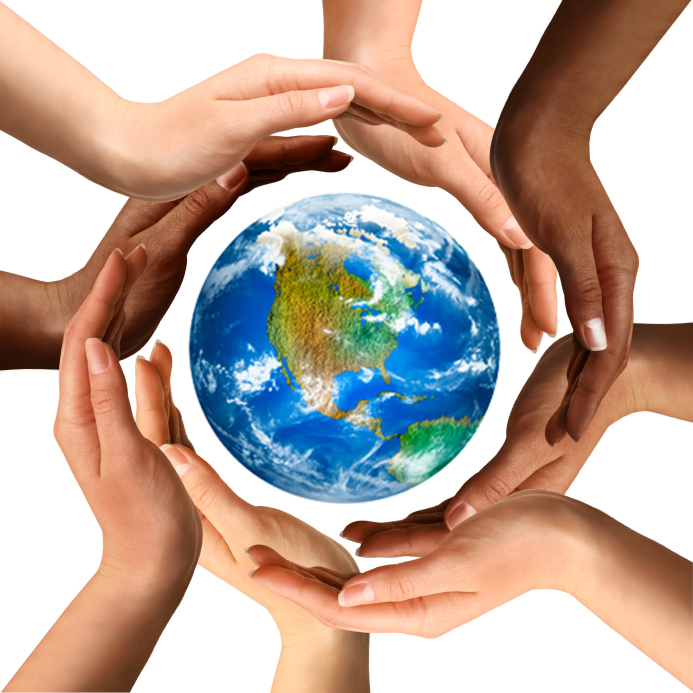 Diverse hands cradling the earth